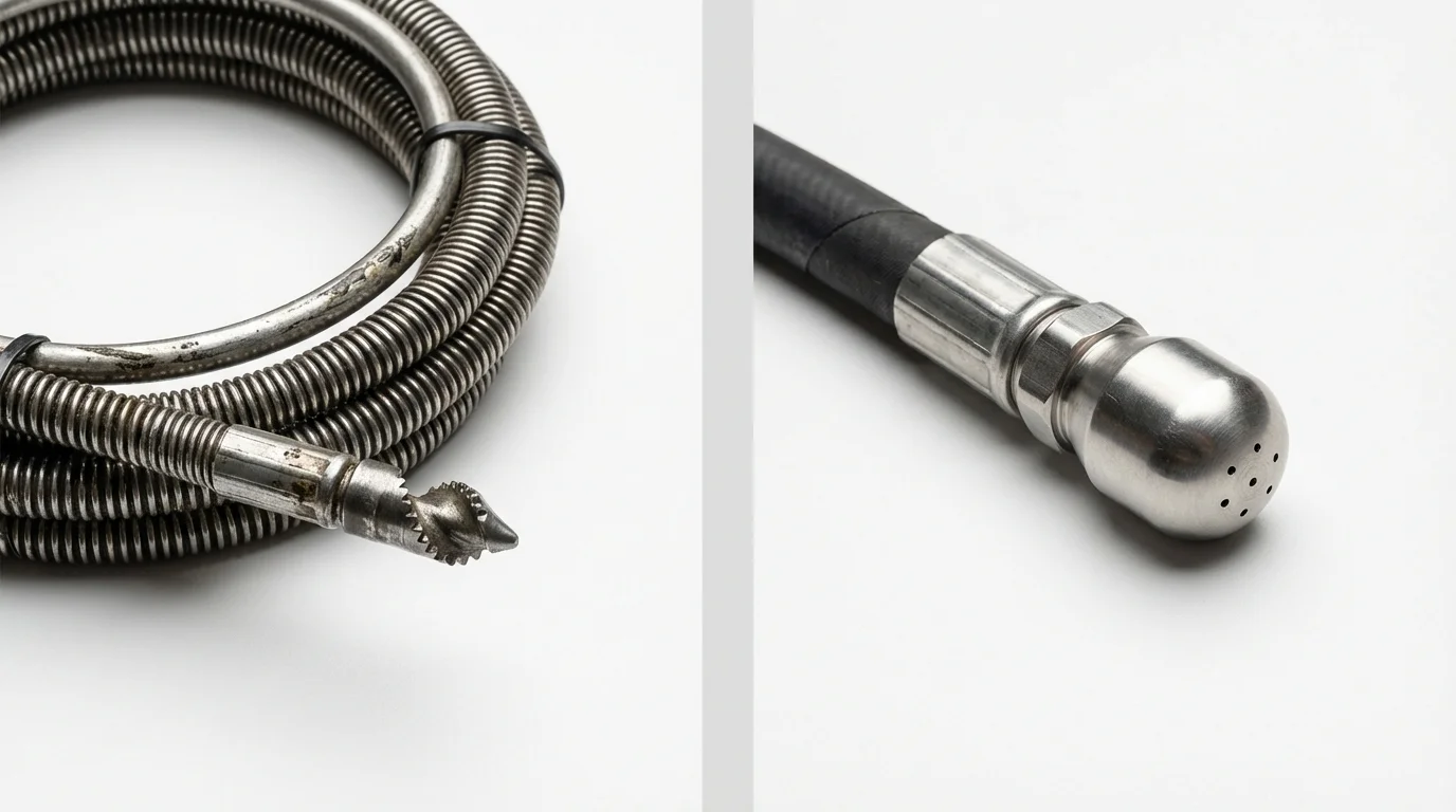 Drain snake cable and hydro jetting nozzle used for drain cleaning in Slater, IA