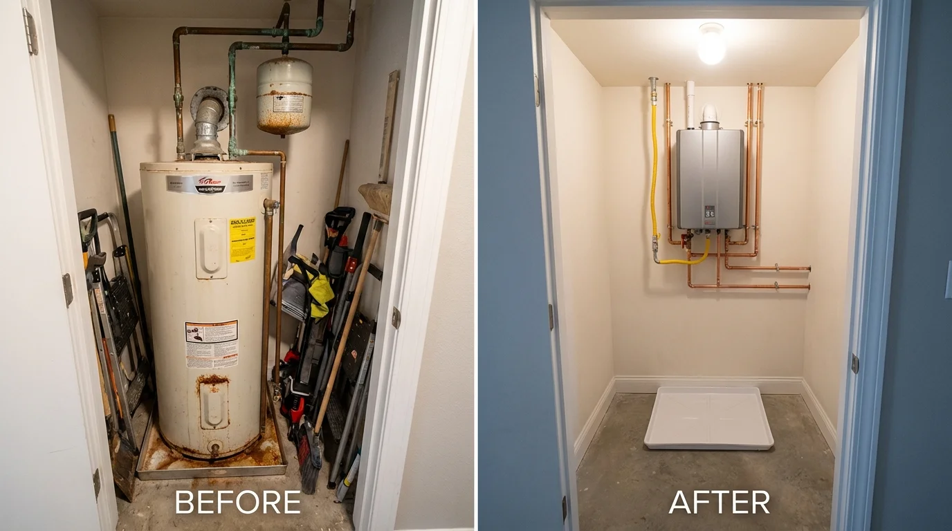 Tank water heater versus wall-mounted tankless unit comparison for Slater, IA homeowners