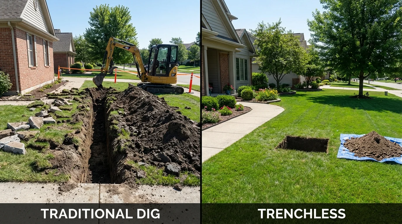 Trenchless sewer repair with minimal yard damage versus traditional excavation in Slater, IA